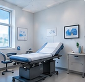 Clean treatment room with exam table